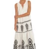 Embroidered Maxi Dress -Farm Rio Swimwear Shop S23K 230569 Apparel Dress Natural Black Front