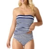 Tommy Bahama Engineered Shirred Molded Bandeau Tankini Top -Farm Rio Swimwear Shop SS100204 Tankini Top Mare Navy Front