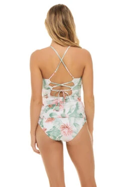 Tommy Bahama Breezy Botanical High Neck Tankini Top -Farm Rio Swimwear Shop SS100356 Tankini Top White Back