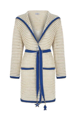 Crochet Long Sleeve Hooded Sweater Jacket -Farm Rio Swimwear Shop SS23CT33 Apparel Top Snow White Laydown