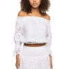 Monaco Embroidered Off-Shoulder Crop Top -Farm Rio Swimwear Shop TEPO WHITE WH Tops Front 102185