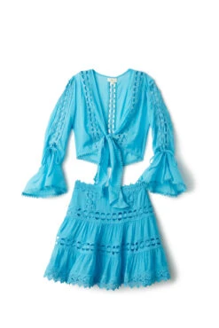 ELAN Crochet Tie Front Crop Top -Farm Rio Swimwear Shop VCL10545 Apparel Top Aqua Laydown