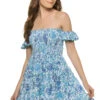 Aurora Off Shoulder Mini Dress -Farm Rio Swimwear Shop WAUS23N7AQB Apparel Dress Blue Aquarelle Front
