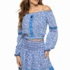 Nana Off Shoulder Blouse -Farm Rio Swimwear Shop WNAH22D7MSB Apparel Top Blue Mistral Front